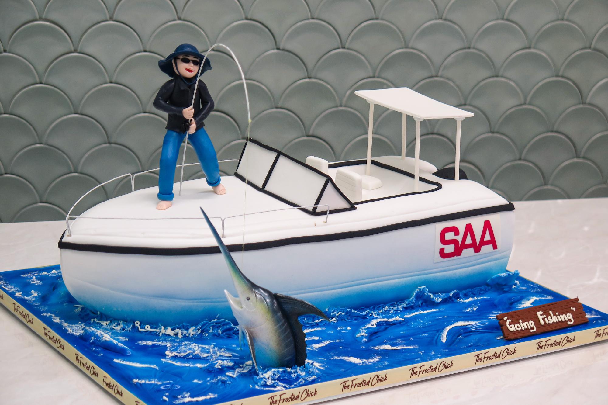 man fishing swordfish boat fondant cake